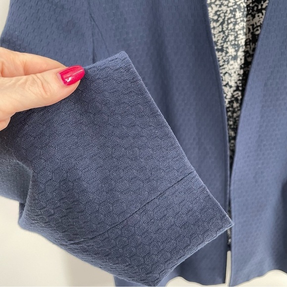 Tahari ASL Hook Eye Closure Navy Jacquard Long Sleeve Office Career Wear Jacket - Picture 2 of 11